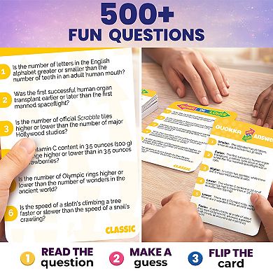 QUOKKA Higher or Lower Trivia Card Game for Kids & Adults Family Knowledge Challenge