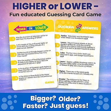 QUOKKA Higher or Lower Trivia Card Game for Kids & Adults Family Knowledge Challenge