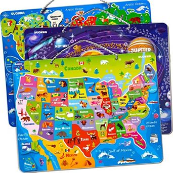 QUOKKA Magnetic Puzzles for Kids 4-6 Space, USA & World Map Travel Learning Puzzle Set of 3