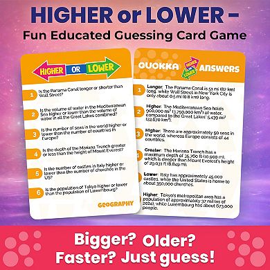 QUOKKA Higher or Lower Trivia Card Game for Kids & Adults Family Knowledge Challenge