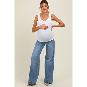 Maternity Front Seam Super Wide Leg Maternity Jeans