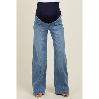 Maternity Front Seam Super Wide Leg Maternity Jeans