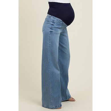 Maternity Front Seam Super Wide Leg Maternity Jeans