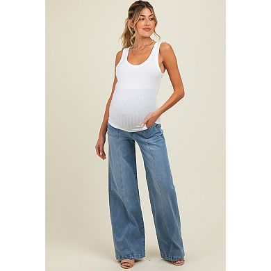 Maternity Front Seam Super Wide Leg Maternity Jeans
