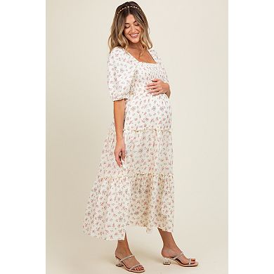 Maternity Floral Smocked Ruffle Tiered Maxi Dress