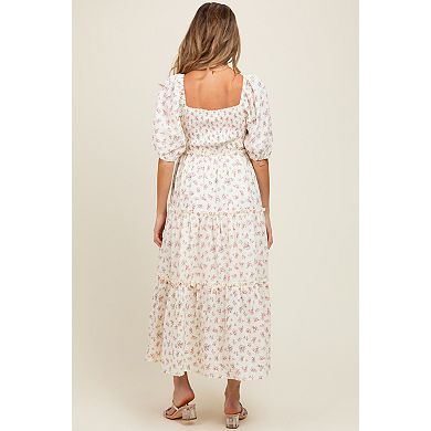 Maternity Floral Smocked Ruffle Tiered Maxi Dress