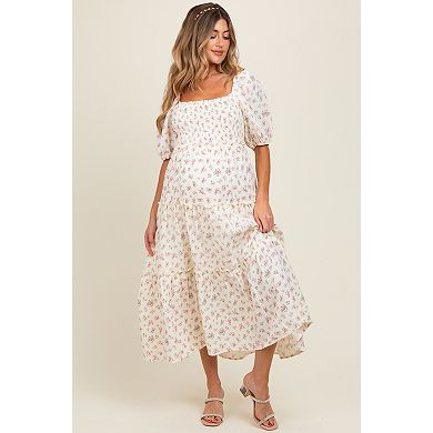 Maternity Floral Smocked Ruffle Tiered Maxi Dress