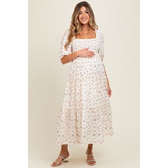 Maternity Floral Smocked Ruffle Tiered Maxi Dress