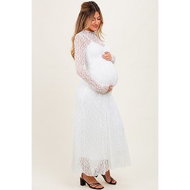 Maternity Lace Mock Neck Long Sleeve Maxi Dress