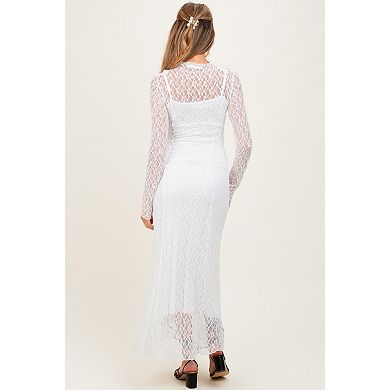 Maternity Lace Mock Neck Long Sleeve Maxi Dress