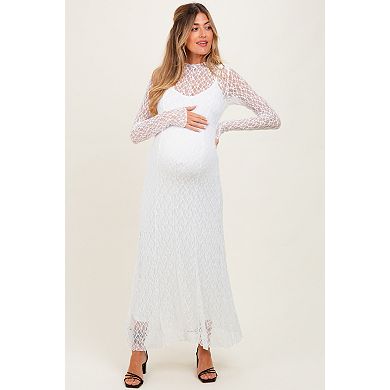 Maternity Lace Mock Neck Long Sleeve Maxi Dress