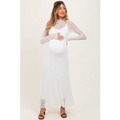 Pinkblush Black Lace Mock Neck Long Sleeve Maternity Maxi Dress Medium