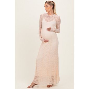 Maternity Lace Mock Neck Long Sleeve Maxi Dress