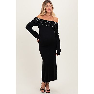 Maternity Faux Pearl Detail Off Shoulder Sweater Dress