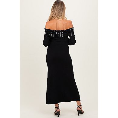 Maternity Faux Pearl Detail Off Shoulder Sweater Dress