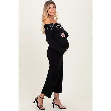 Maternity Faux Pearl Detail Off Shoulder Sweater Dress