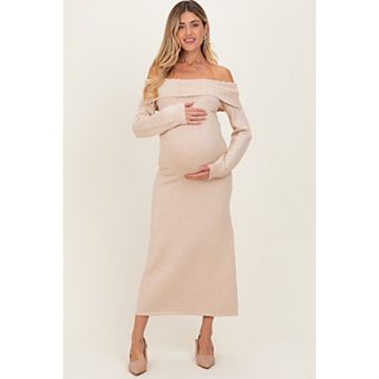Maternity Faux Pearl Detail Off Shoulder Sweater Dress