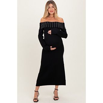 Maternity Faux Pearl Detail Off Shoulder Sweater Dress