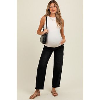 Maternity Lightly Distressed Panel Detail Maternity Barrel Jeans