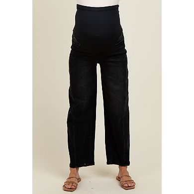 Maternity Lightly Distressed Panel Detail Maternity Barrel Jeans