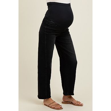 Maternity Lightly Distressed Panel Detail Maternity Barrel Jeans