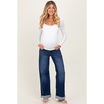 Maternity High Rise Wide Leg Cuffed Maternity Jeans