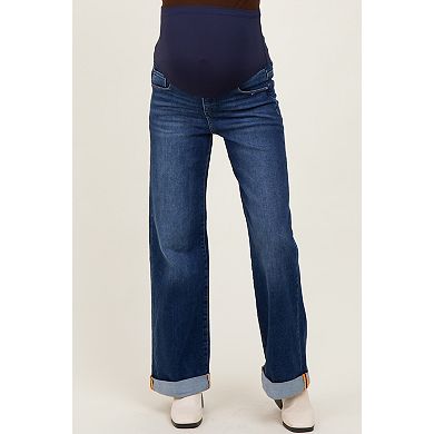 Maternity High Rise Wide Leg Cuffed Maternity Jeans