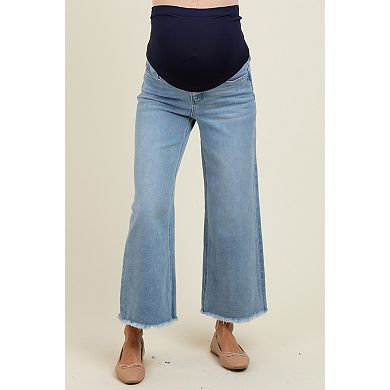 Maternity Fringe Hem Ankle Wide Leg Maternity Jeans