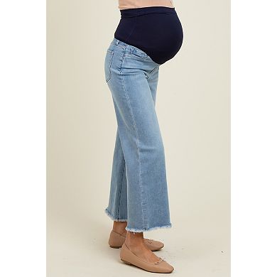 Maternity Fringe Hem Ankle Wide Leg Maternity Jeans