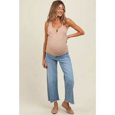Maternity Fringe Hem Ankle Wide Leg Maternity Jeans