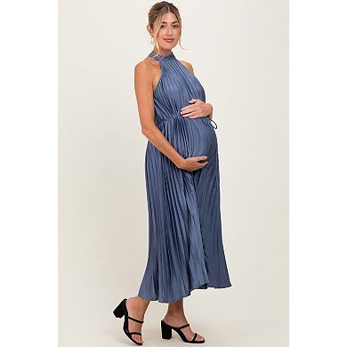 Maternity Green Pleated Halter Dress