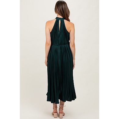 Maternity Green Pleated Halter Dress
