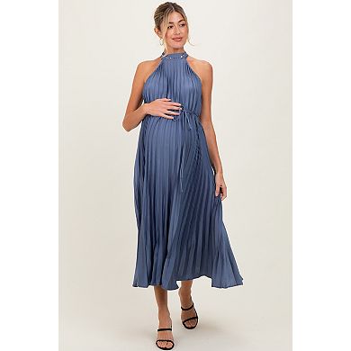 Maternity Green Pleated Halter Dress