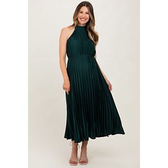 Maternity Green Pleated Halter Dress