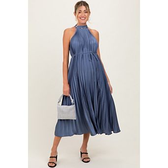 Maternity Green Pleated Halter Dress