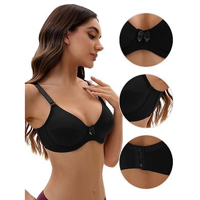 3 Packs Women's V Neck Adjustable Strap Underwire Push Up Bras