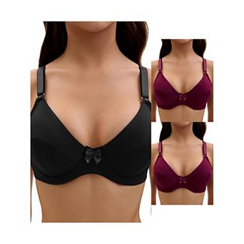 3 Packs Women's V Neck Adjustable Strap Underwire Push Up Bras