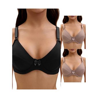 3 Packs Women's V Neck Adjustable Strap Underwire Push Up Bras