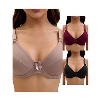 3 Packs Women's V Neck Adjustable Strap Underwire Push Up Bras