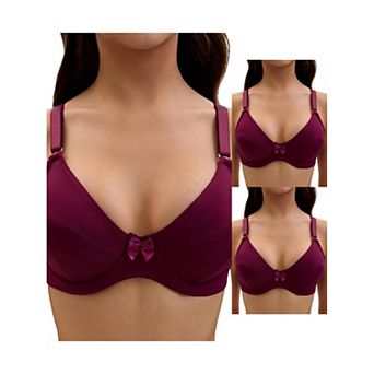 3 Packs Women's V Neck Adjustable Strap Underwire Push Up Bras