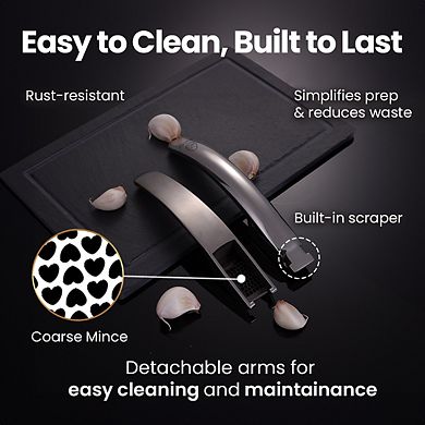 No Peeling Required Garlic Press Stainless Steel with Detachable Handle for Fine Mincing