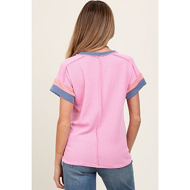 Maternity Ribbed Colorblock Detail Short Sleeve Top