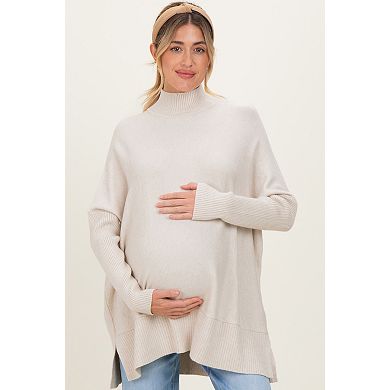 Maternity Mock Neck Oversized Sir Slit Sweater Top