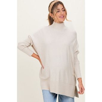 Maternity Mock Neck Oversized Sir Slit Sweater Top