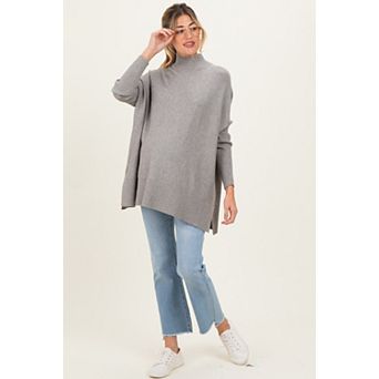 Maternity Mock Neck Oversized Sir Slit Sweater Top