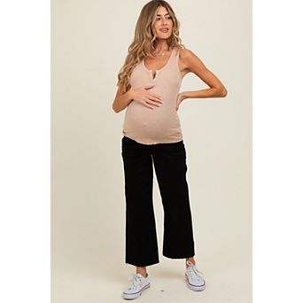 Maternity Raw Hem Cropped Wide Leg Maternity Jeans