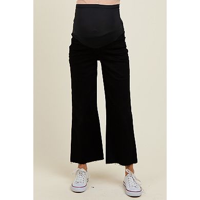 Maternity Raw Hem Cropped Wide Leg Maternity Jeans