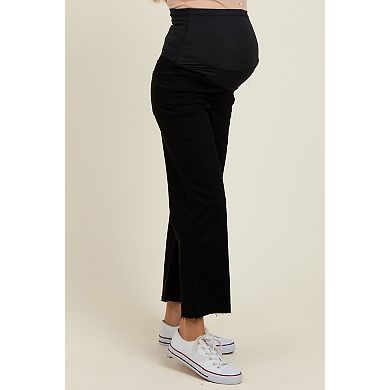 Maternity Raw Hem Cropped Wide Leg Maternity Jeans