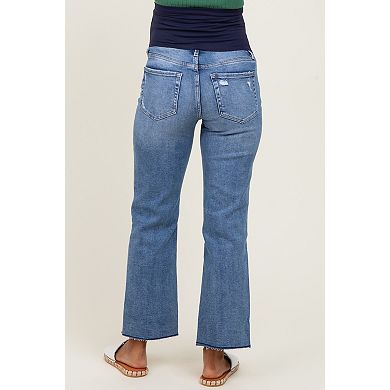 Maternity High Rise Raw Hem Ankle Straight Maternity Jeans