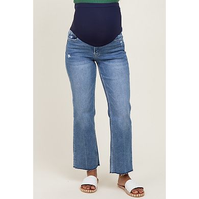 Maternity High Rise Raw Hem Ankle Straight Maternity Jeans